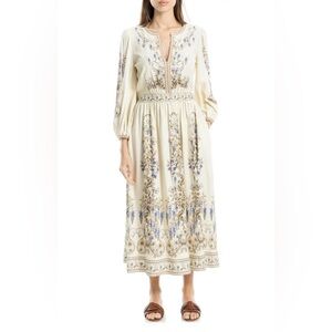 Floral Print Balloon Sleeve Maxi linen Dress long sleeve